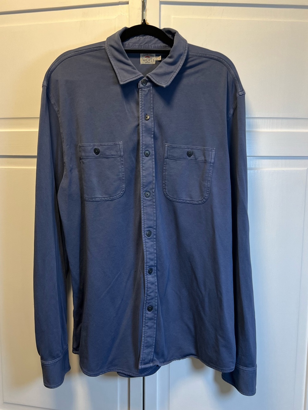 Faherty Men’s Blue Field Knit Long-Sleeve Button-Down Shirt Size Large